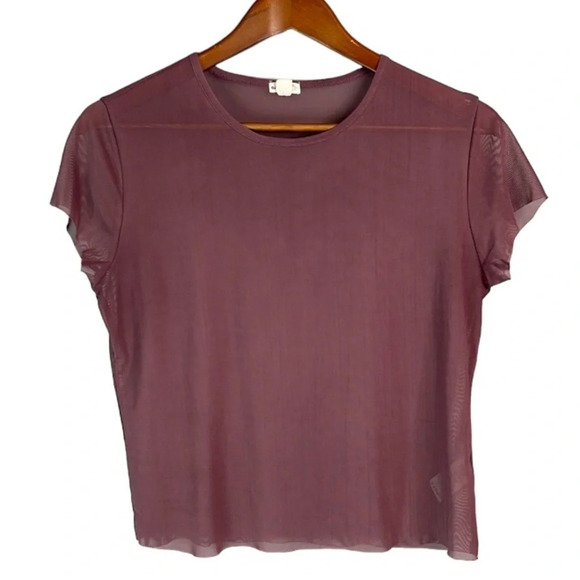 GARAGE Mesh T-Shirt Plum Purple Short Sleeve Crewneck Raw Hem Stretch Size L - Picture 1 of 11